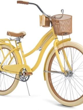 Huffy Nel Lusso Yellow Cruiser Bicycle with Brown Accents - Stylish Comfort Ride
